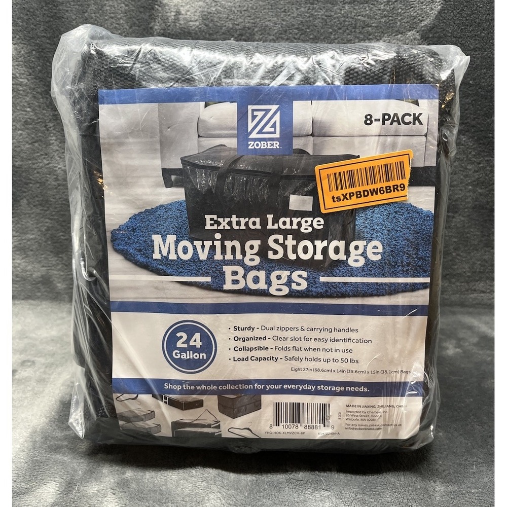 Zober Extra Large Moving Storage Bag Tote 8-Pack 24 Gallon Waterproof 27x14x15